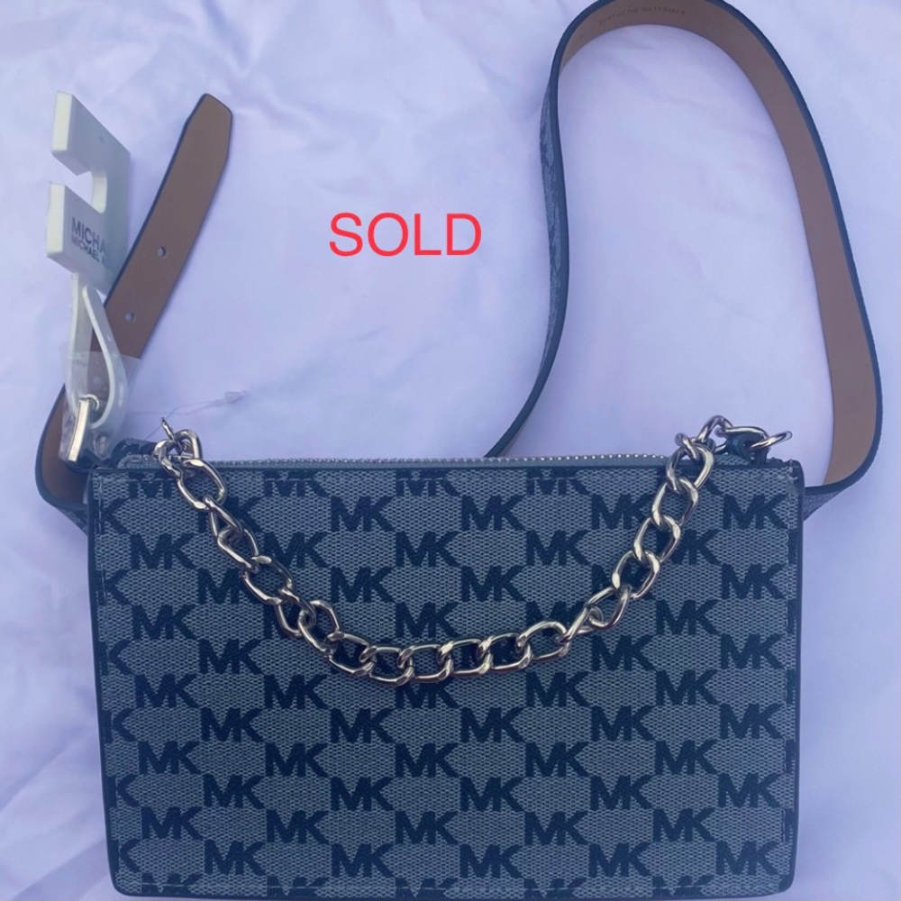 SOLD do not purchase MICHAEL Kors chain belt bag gray logo size medium - Picture 1 of 9